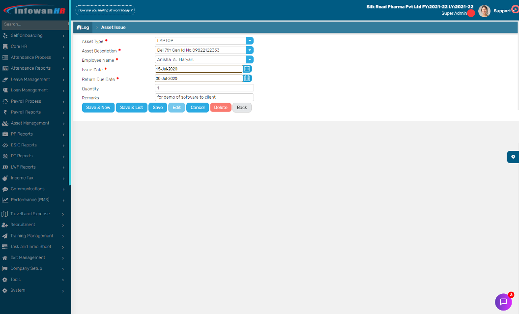 Employee Assets Tracking